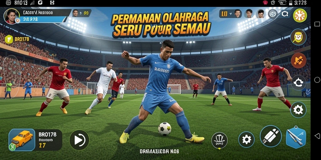 Screenshot utama BRO178 menampilkan aksi seru di lapangan olahraga.